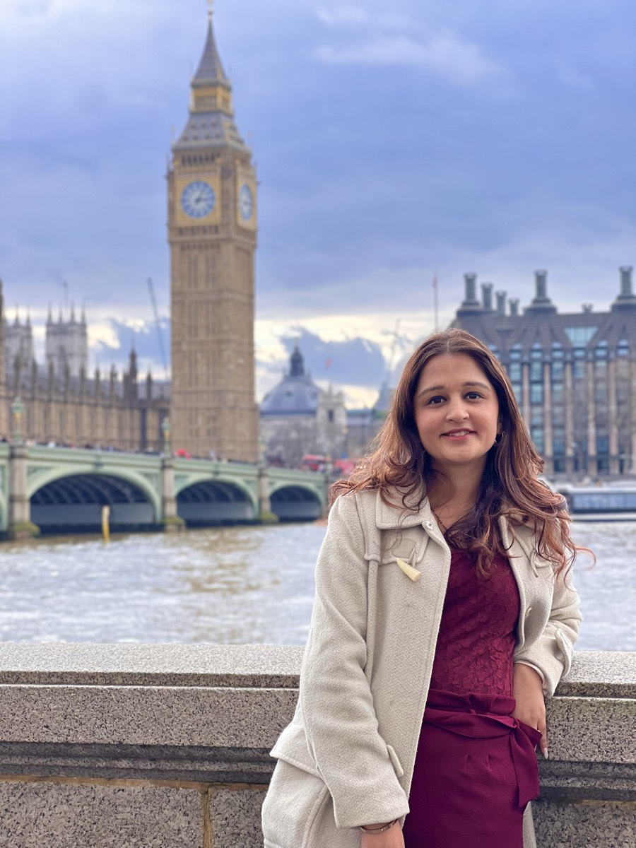 Kashish Mahant Agarwal on Westminster Bridge in London